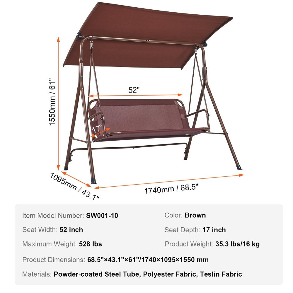 Maamajade kiiktool katusega Vevor, 155x109x174 cm, pruunid цена и информация | Aiakiiged | kaup24.ee