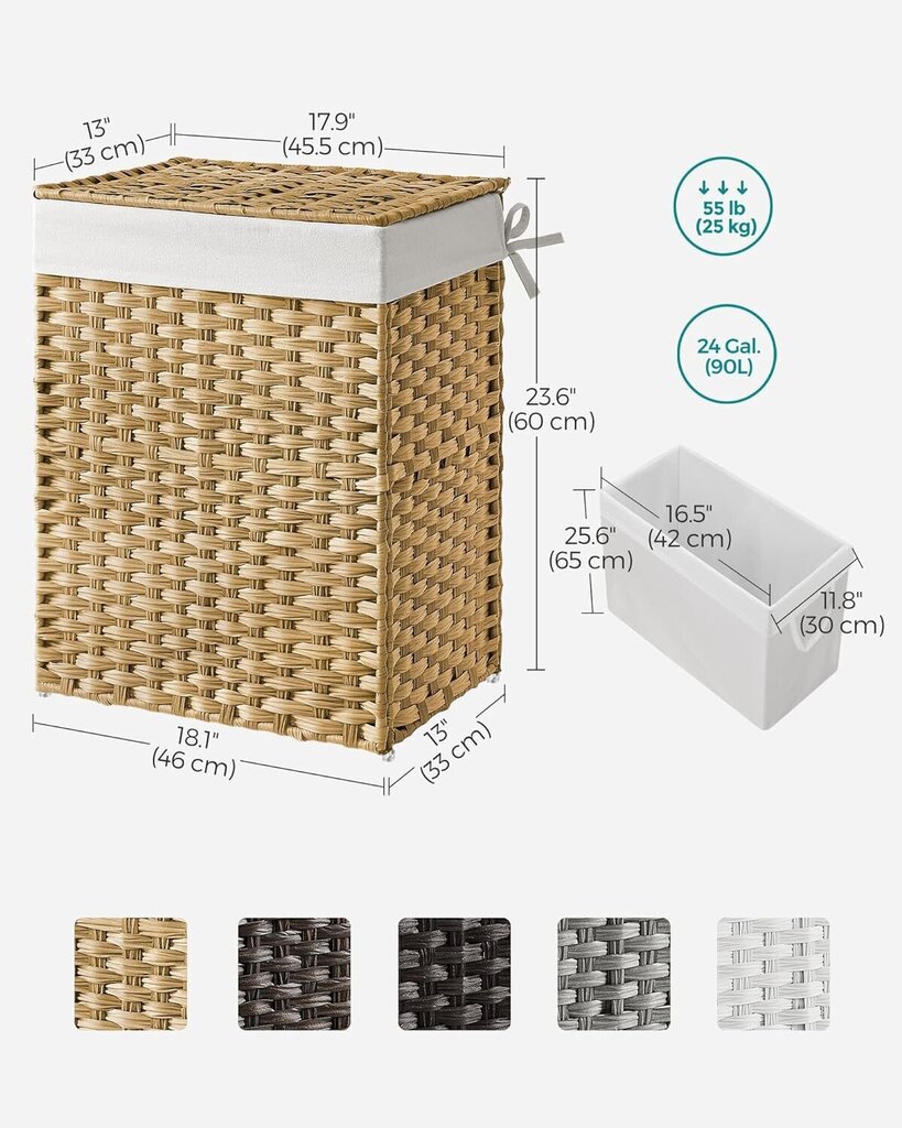Pesukorv Songmics LCB51NL hind ja info | Vannitoa sisustuselemendid ja aksessuaarid | kaup24.ee
