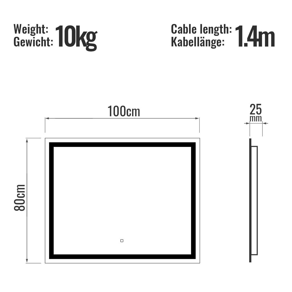 Vannitoa peegel, LED, 110x70cm hind ja info | Vannitoa peeglid | kaup24.ee