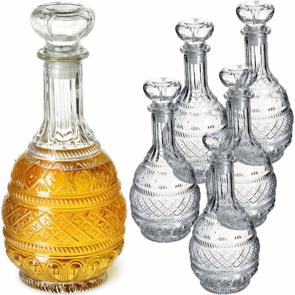 6x Whiskey Alcohol Decanter Crystal 1L klaaspudel korgiga hind ja info | Klaasid, tassid ja kannud | kaup24.ee