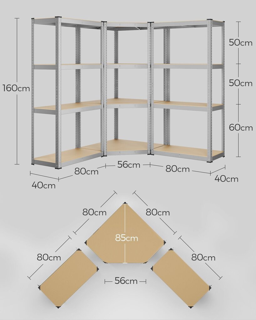 Riiul Home, 160 x 160 x 160 cm, hõbe цена и информация | Riiulid | kaup24.ee