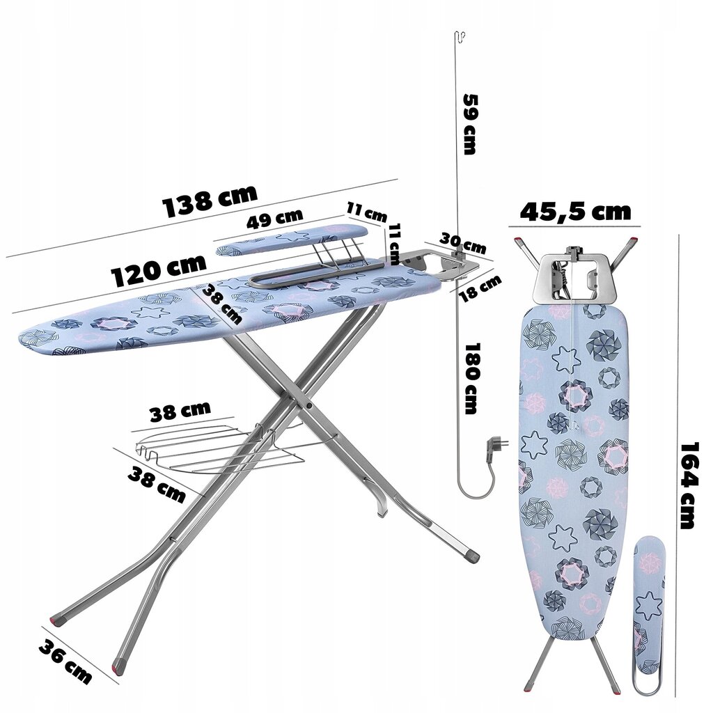 Triikimislaud 120x38 cm lai pistikupesaga + täielik Kadax varrukas цена и информация | Triikimislauad | kaup24.ee