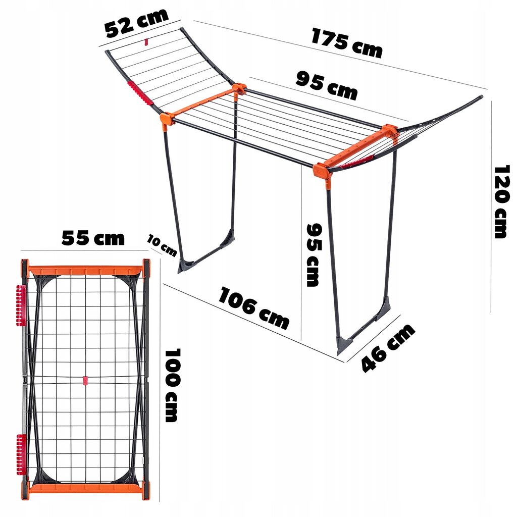 Pesukuivatusrest, Seisev, Stabiilne, 18 m, Riiete jaoks, Kokkupandav, Pesu jaoks, Suur hind ja info | Pesukuivatusrestid ja aksessuaarid | kaup24.ee