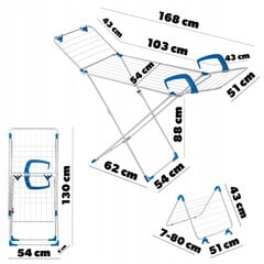 3in1 pesukuivati, seisev, stabiilne, 168 cm, rõdu riidekuivati, pesupesemiseks hind ja info | Pesukuivatusrestid ja aksessuaarid | kaup24.ee