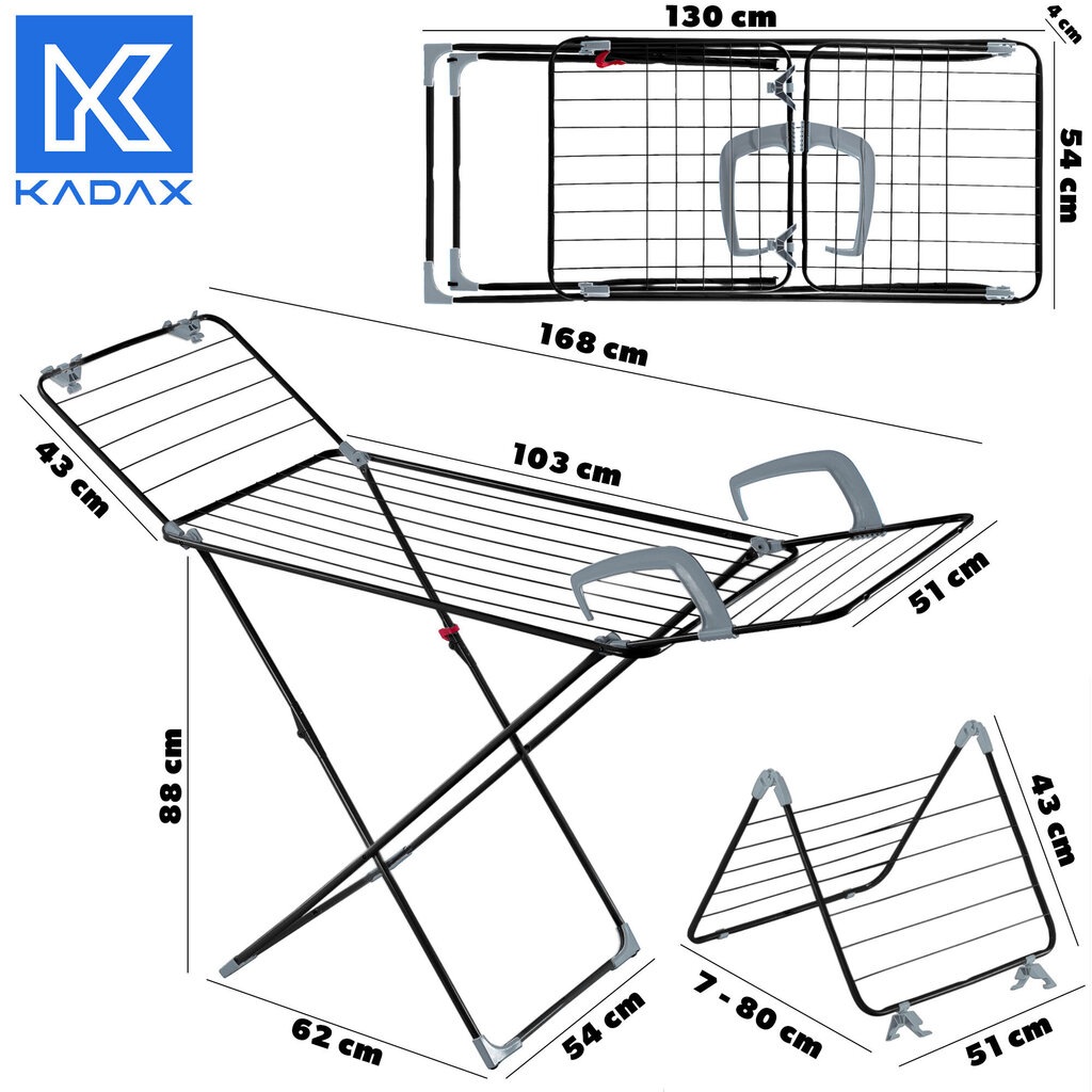 3in1 pesukuivati, seisev, stabiilne, 168 cm, rõdu riidekuivati, pesupesemiseks цена и информация | Pesukuivatusrestid ja aksessuaarid | kaup24.ee