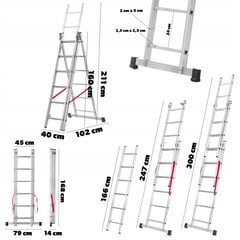 Alumiiniumist multifunktsionaalne redel 3x6 astmega 150kg hind ja info | Redelid | kaup24.ee