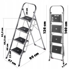Бытовая лестница 4-ступенчатая складная стальная лестница, 150 кг, сплошная цена и информация | Стремянки | kaup24.ee