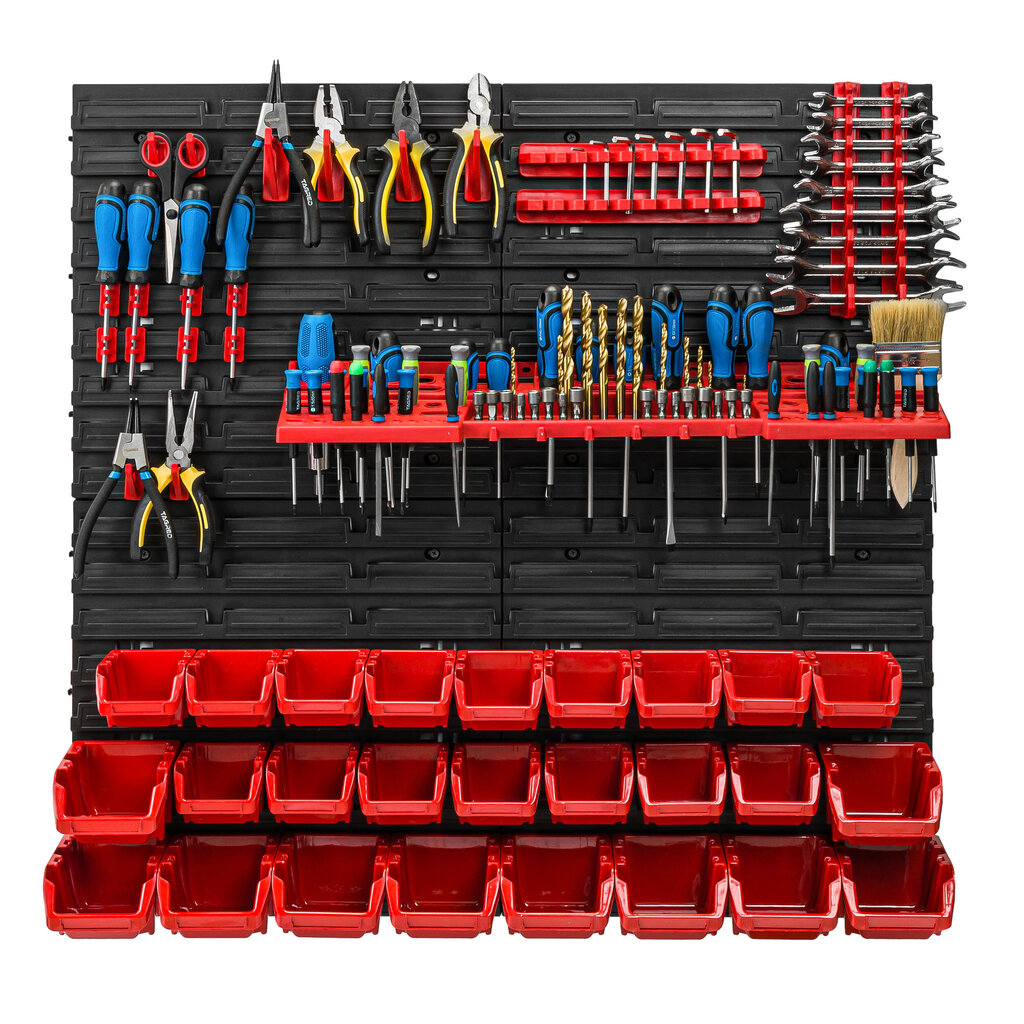 Töökoja laosüsteem riiulitega| 78 x 78 cm | 26 tk. Kast | hind ja info | Tööriistakastid, tööriistahoidjad | kaup24.ee