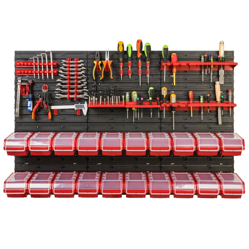Töökoja laosüsteem riiulitega| 117 x 78 cm | 20 tk. Kast | цена и информация | Tööriistakastid, tööriistahoidjad | kaup24.ee