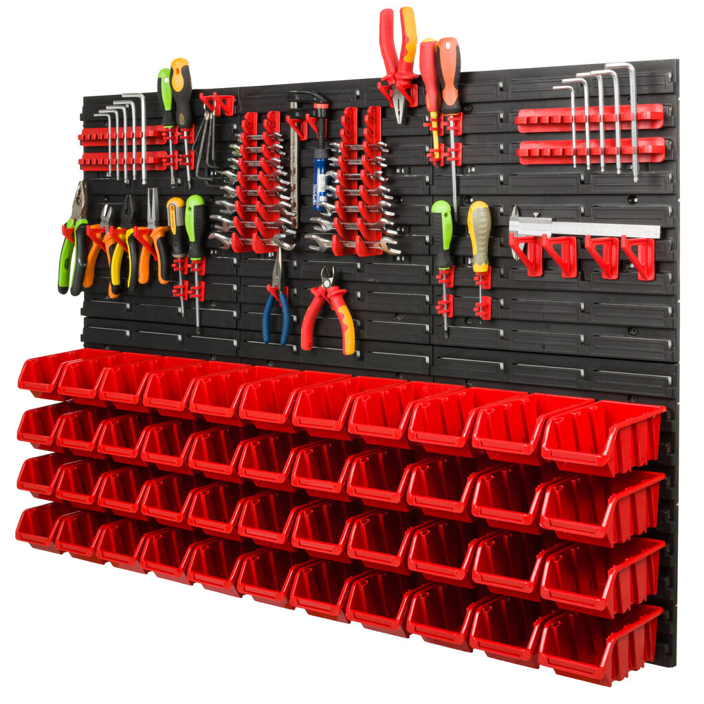 Töökoja laosüsteem riiulitega| 117 x 78 cm | 44 tk. Kast | hind ja info | Tööriistakastid, tööriistahoidjad | kaup24.ee