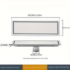 '1tk 304 roostevabast terasest põranda äravool, 20cmX10cm pikkune peidetud põranda äravool, ristkülikukujuline vannitoa rõdu wc peidetud inkrusteeritud põranda äravool, majapidamistarbed' hind ja info | Vannitoa sisustuselemendid ja aksessuaarid | kaup24.ee