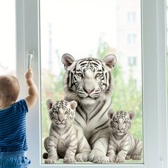 '1 tk 3D White Tiger Family staatiline klammerduva akna kleebis, korduvkasutatav kahepoolne visuaalne plastikkleebis, magamistoa elutoa kodukaunistus poistele ja tüdrukutele' hind ja info | Vannitoa sisustuselemendid ja aksessuaarid | kaup24.ee