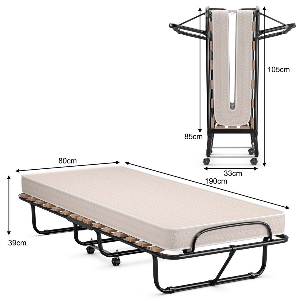 Kokkupandav voodi Costway, 190cm x 80cm x 39cm, beež hind ja info | Voodid | kaup24.ee