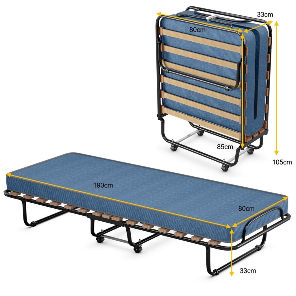 Kokkupandav voodi Costway, 190 x 80 x 33 cm, sinine hind ja info | Voodid | kaup24.ee