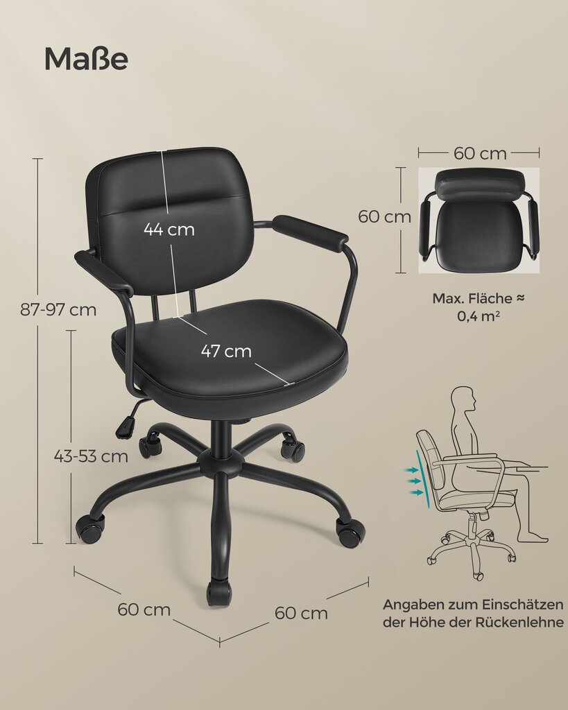 Kontoritool Songmics, 60x60x97 cm, must hind ja info | Kontoritoolid | kaup24.ee