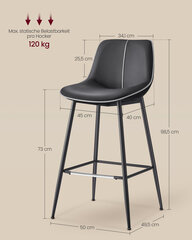 Baaritool Songmics, 49,5x50x98,5 cm, must hind ja info | Söögitoolid, baaritoolid | kaup24.ee