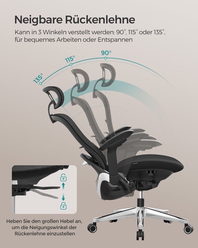 Kontoritool Songmics, 70x70x127cm, must hind ja info | Kontoritoolid | kaup24.ee