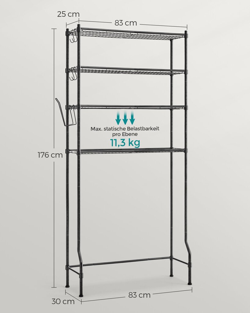 Riiul Songmics, 30x83x176cm, must hind ja info | Vannitoakapid | kaup24.ee