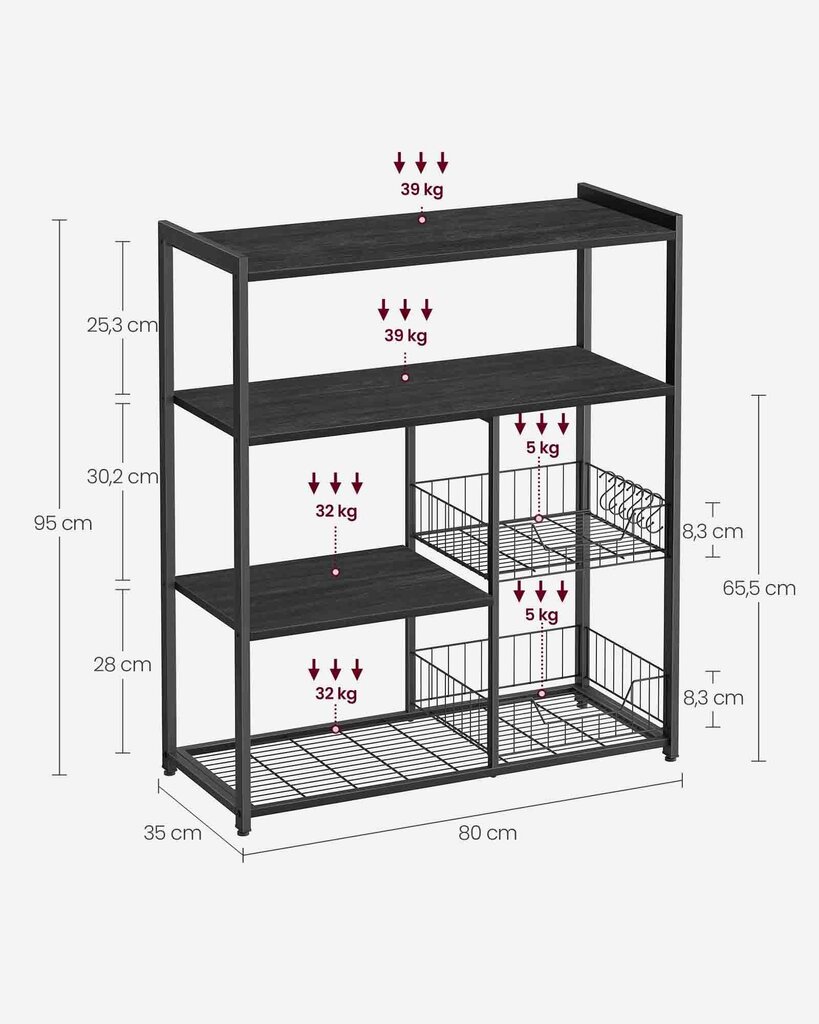 Köögikapp Songmics, 35x80x95 cm, must цена и информация | Köögikapid | kaup24.ee