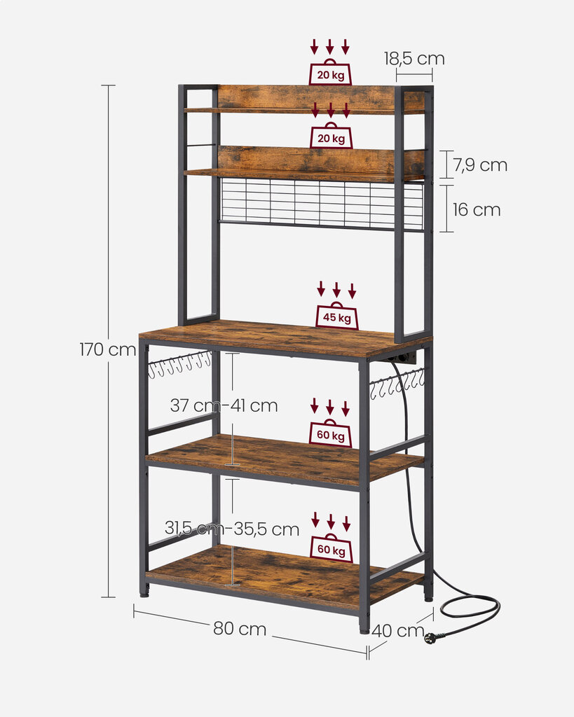 Köögiriiul Songmics, 40x80x170 cm, pruun hind ja info | Köögitasapinnad | kaup24.ee