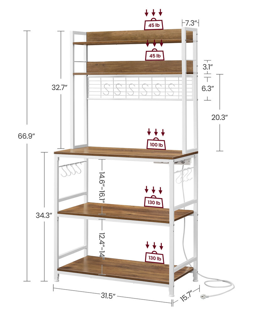 Köögiriiul Songmics, 40x80x170 cm, valge hind ja info | Köögitasapinnad | kaup24.ee