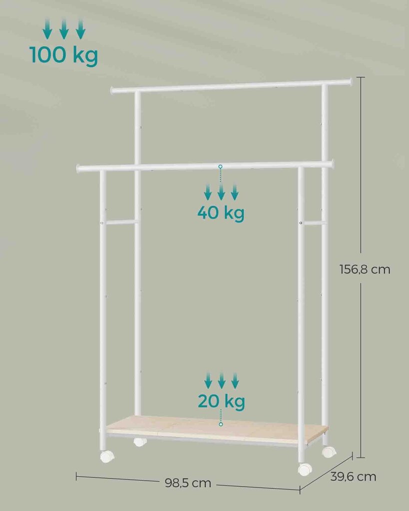 Riidenagi Songmics, 39,6x98,5x156,8 cm, valge цена и информация | Nagid | kaup24.ee