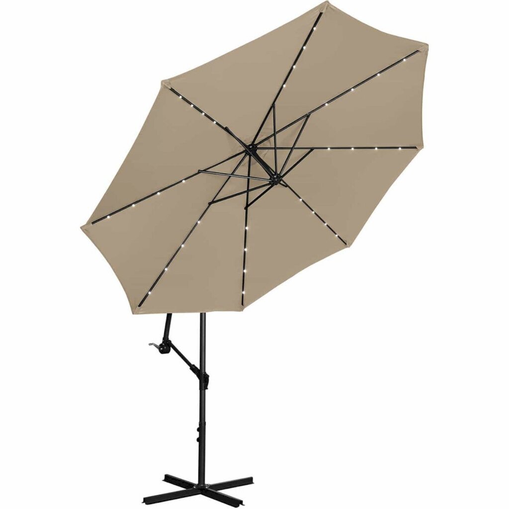 Kallutatav ja LED-valgustusega vihmavari, Uniprodo UNI_UMBRELLA_R300TAL_N1, 300 cm. läbimõõt, hallikas-pruun hind ja info | Päikesevarjud, markiisid ja alused | kaup24.ee