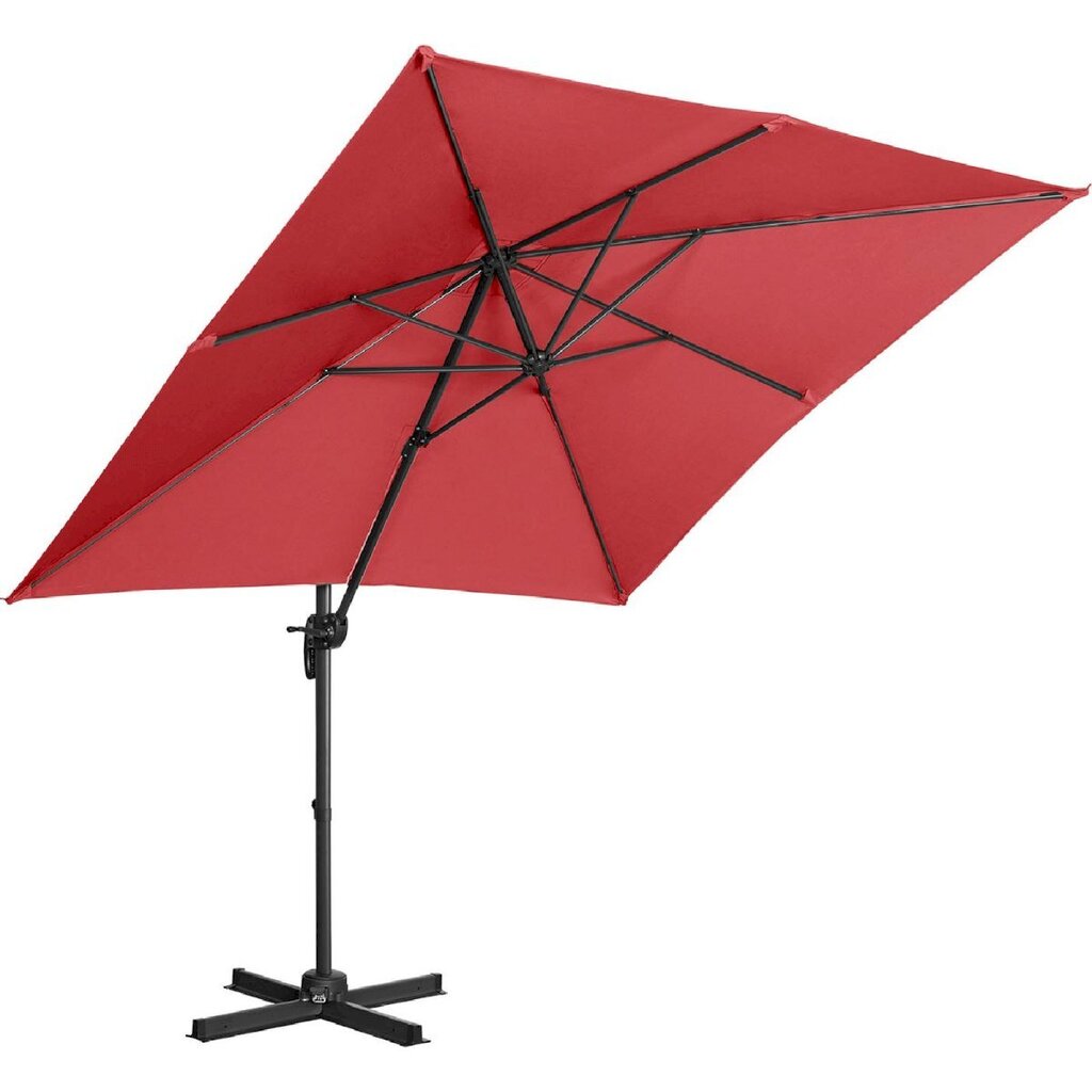 Ruudukujuline aiasirm külgmise käetoega, Uniprodo UNI_UMBRELLA_2SQ250BL1, 250 cm. x 250 cm., burgundia цена и информация | Päikesevarjud, markiisid ja alused | kaup24.ee