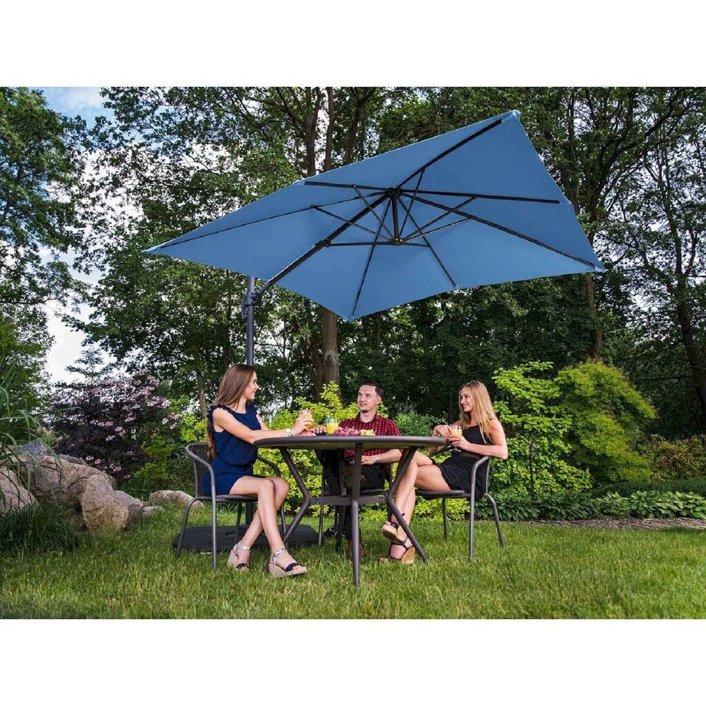 Ruudukujuline aiasirm külgmise käetoega, Uniprodo UNI_UMBRELLA_2SQ250BL1, 250 cm. x 250 cm., sinine цена и информация | Varikatused ja aiapaviljonid | kaup24.ee