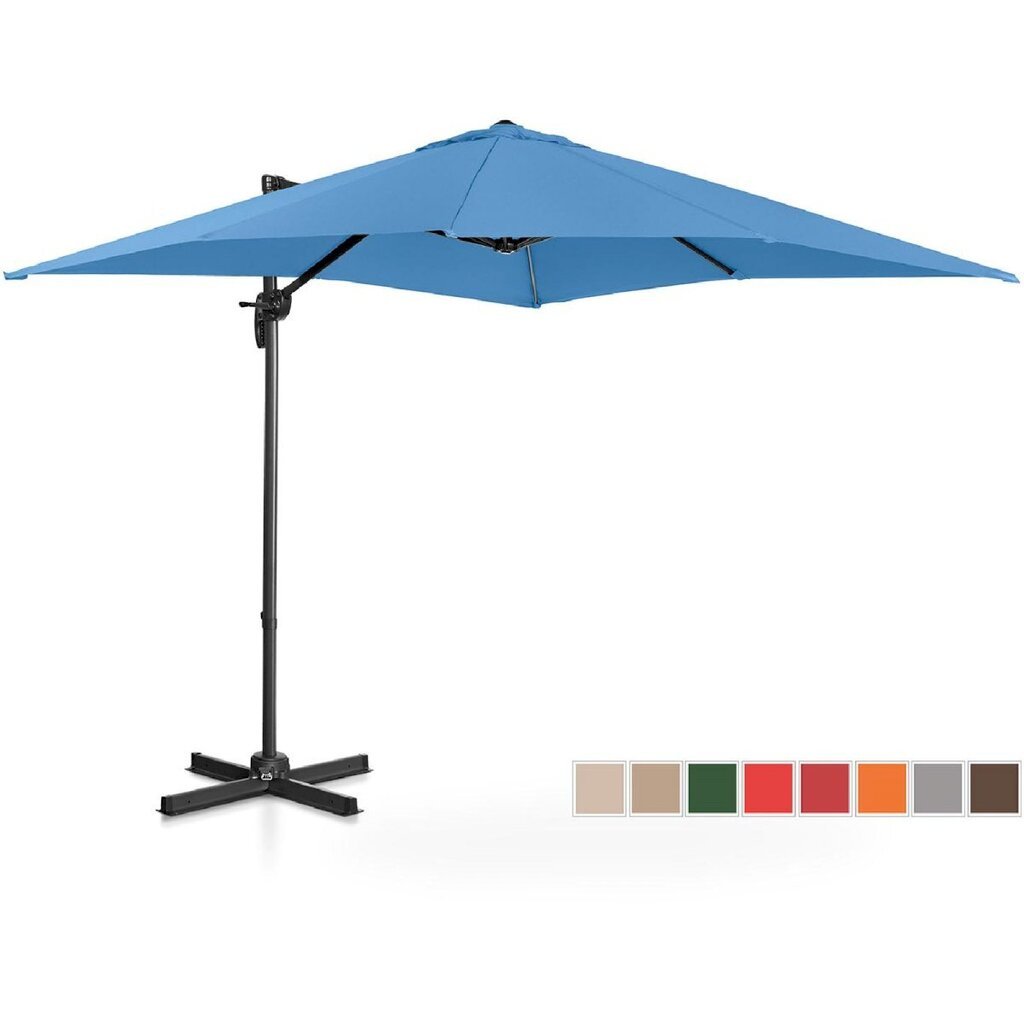 Ruudukujuline aiasirm külgmise käetoega, Uniprodo UNI_UMBRELLA_2SQ250BL1, 250 cm. x 250 cm., sinine цена и информация | Varikatused ja aiapaviljonid | kaup24.ee