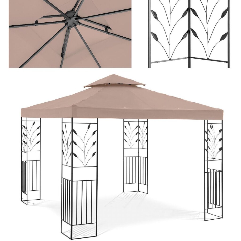 Aiapaviljon kokkupandava varikatuse ja ornamendiga, Uniprodo UNI_PERGOLA_3X3T_U1, 3 m. x 3 m. x 2,6 m., beež. hind ja info | Varikatused ja aiapaviljonid | kaup24.ee