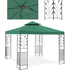 Kokkupandav aiapaviljon koos ornamendiga, Uniprodo UNI_PERGOLA_3X3G1, 3 m. x 3 m. x 2,6 m., roheline. hind ja info | Varikatused ja aiapaviljonid | kaup24.ee