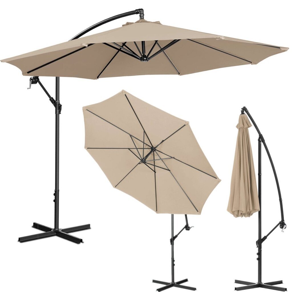 Külgmise kallutusega vihmavari, UNI_UMBRELLA_2R300GR_N1, 300 cm. läbimõõduga, kreemikas цена и информация | Päikesevarjud, markiisid ja alused | kaup24.ee