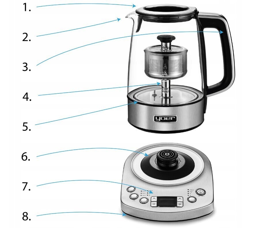 2in1 Elektriline veekeetja teekann Yoer 1,7L 2200W hind ja info | Kohvikannud, teekannud | kaup24.ee