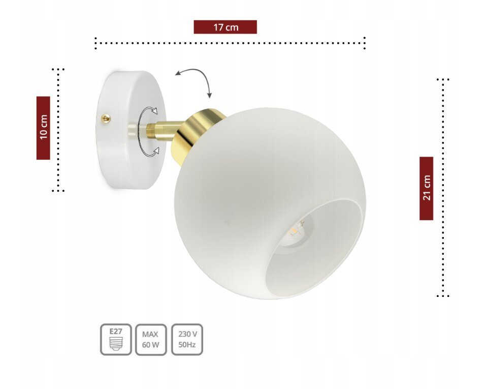 Valge klaasist kuulist seinavalgusti - K1 LED E27 цена и информация | Seinavalgustid | kaup24.ee