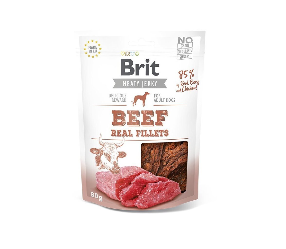 Brit Jerky Beef Real Fillets maiused koertele, 80 g x 6 цена и информация | Maiustused koertele | kaup24.ee