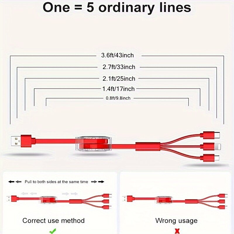 '3-ühes sissetõmmatav USB-laadimiskaabel – ühildub iPhone'i, Androidi, Type-C ja Micro USB seadmetega, sealhulgas Samsung, Oneplus, Tcl, Oppo, Vivo.' hind ja info | Vannitoa sisustuselemendid ja aksessuaarid | kaup24.ee