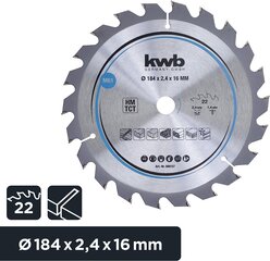 KWB Circuit Sow Slade 184 x 16 mm mm, kiire lõigatud, sae tera, mis sobib pehmete ja lehtpuude, puusepaplaatide ja puitplaadi jaoks hind ja info | Aiatööriistade lisatarvikud | kaup24.ee