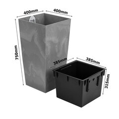 Цветочный горшок 91,5 л, имитация бетона, высота 75 см, пластиковый цветочный горшок, квадратная бетонная конструкция, серый бетон цена и информация | Вазоны | kaup24.ee
