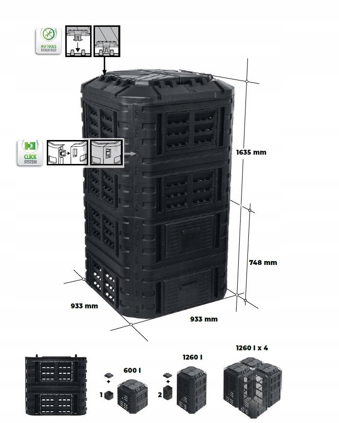 Kompostikast 260 l must цена и информация | Kompostrid, prügikonteinerid | kaup24.ee