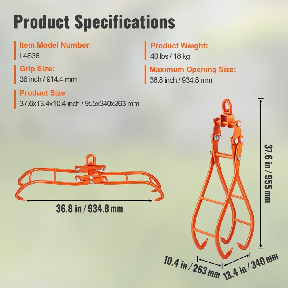 Rändekonks / pihid Vevor, 955 mm 1500 kg цена и информация | Aiatööriistad | kaup24.ee