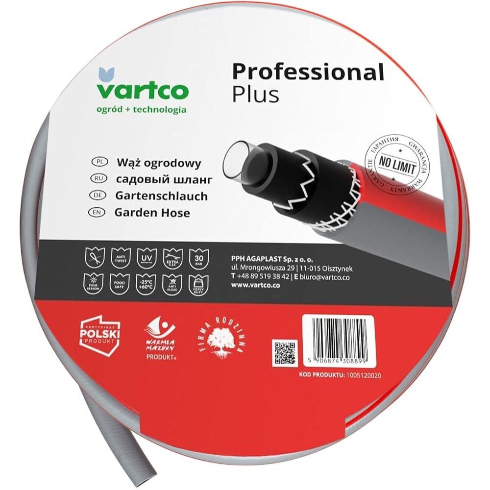 Aiavoolik 1/2 20MB Professional Plus VARTCO цена и информация | Kastekannud, voolikud, niisutus | kaup24.ee