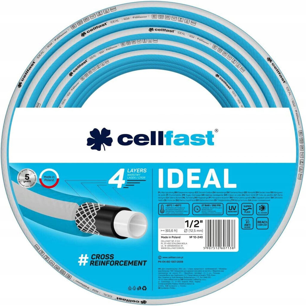 Cellfast Ideal aiavooliku komplekt 10-242, 1/2", 50m, PVC, 3 adapterit, vihmuti, käru, Sinine цена и информация | Kastekannud, voolikud, niisutus | kaup24.ee