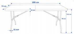 Kokkupandav välilaud GALAXIA, 180x74x74cm цена и информация | Садовые столы и столики | kaup24.ee