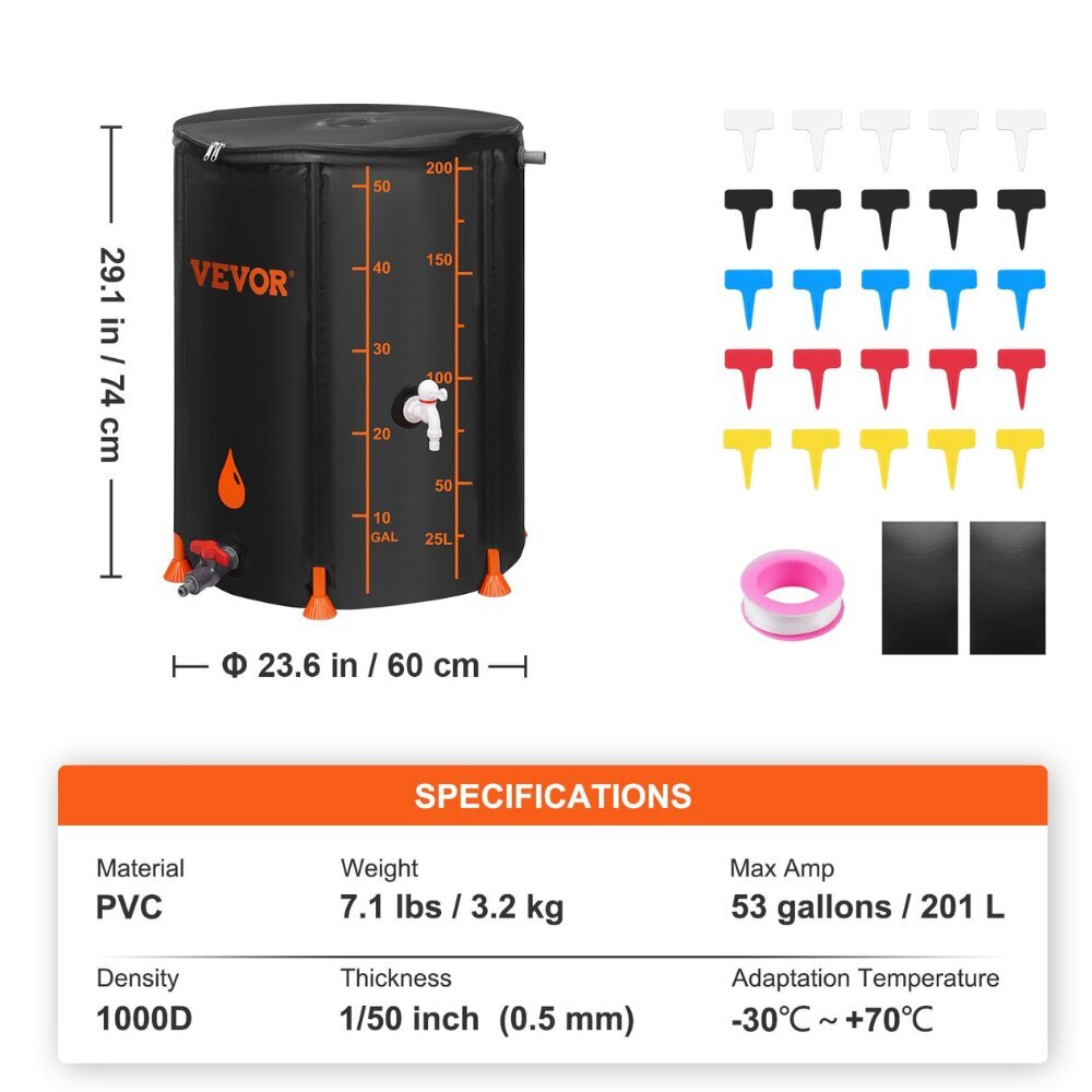 Vevor'i vihmavee kogumisanum, 201 liitrit цена и информация | Kastekannud, voolikud, niisutus | kaup24.ee