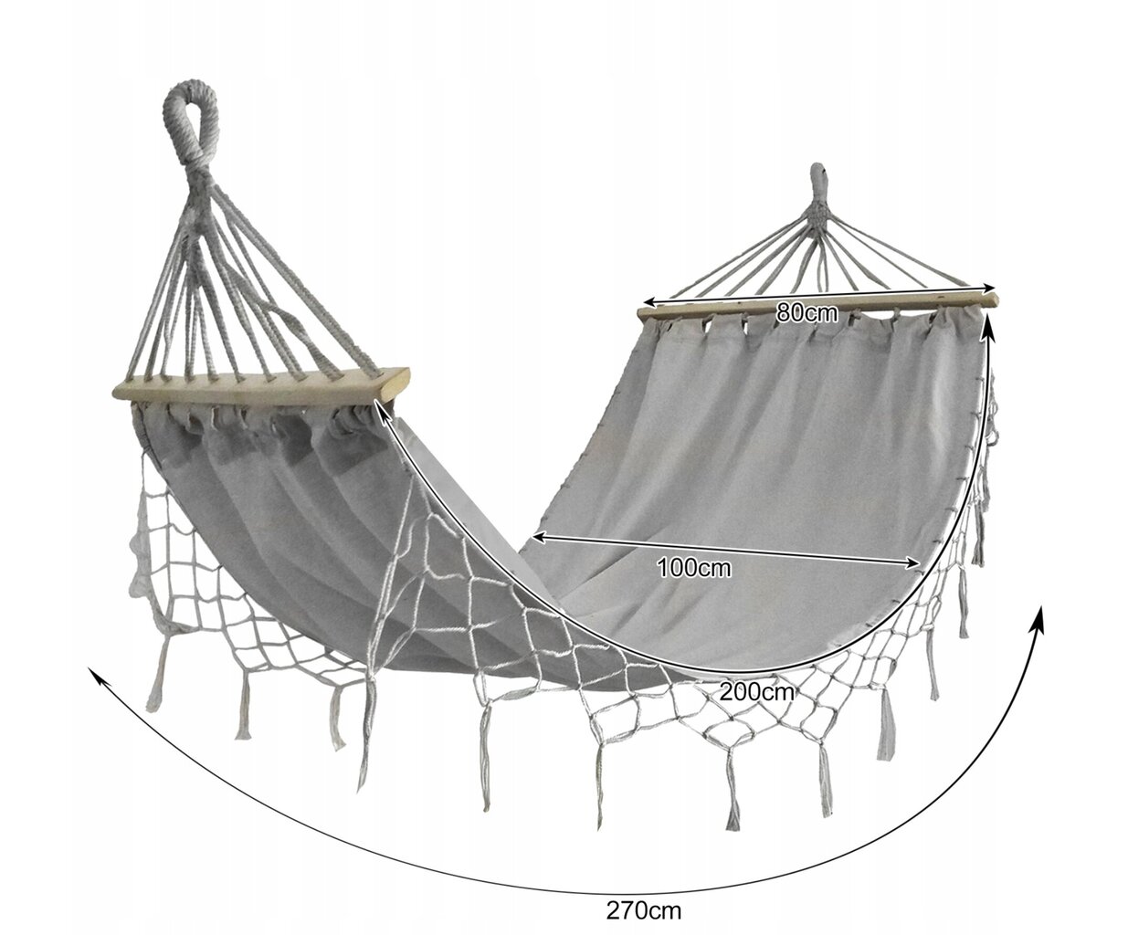 Võrkkiik Gardlov, 100x270 cm, hall hind ja info | Võrkkiiged | kaup24.ee