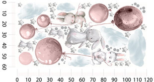 Beebitoa kleebised jänkud õhupallid dekoratsioon roosa ja hall 60x120 цена и информация | Декоративные наклейки | kaup24.ee