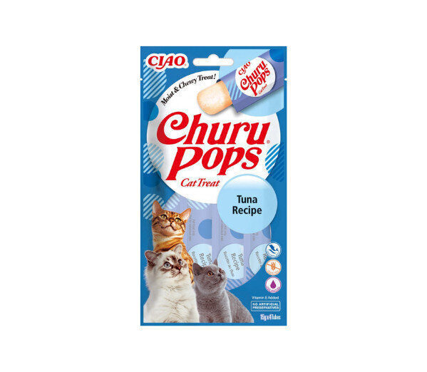 Churu Cat Pops Tuna teraviljavaba maius kassidele, 60 g x 4 hind ja info | Maiustused kassidele | kaup24.ee