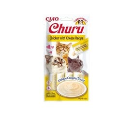 Churu Cat Chicken Cheese teraviljavaba maius kassidele, 56 g x 4 hind ja info | Maiustused kassidele | kaup24.ee