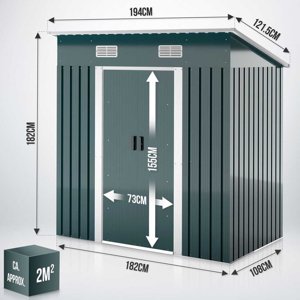 Aiamaja Jugo, katusega, lükanduksega, UV-kindel, 194 x 182 x 108 cm, tumeroheline hind ja info | Kuurid ja aiamajad | kaup24.ee